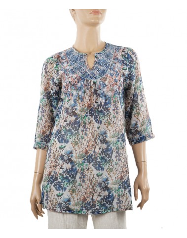 Embroidered Casual Kurti - Blue Floral