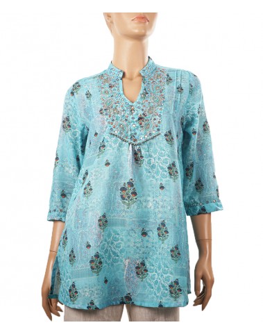 Embroidered Casual Kurti - Blue Flowers