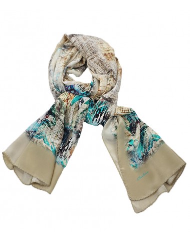 Crepe Silk Scarf - Beige Abstract