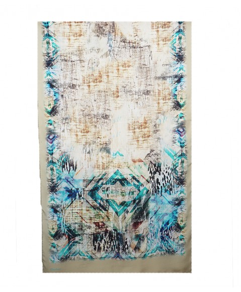 Crepe Silk Scarf - Beige Abstract