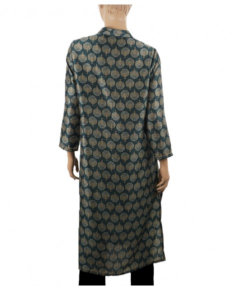 Embroidered Tunic - Viscose Olive Green With Golden Buti