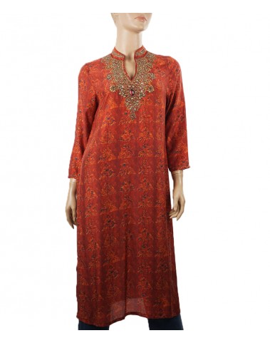 Embroidered Tunic - Viscose Maroon Embroidered