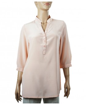 Plain Short Silk Shirt - Dusty Pink 