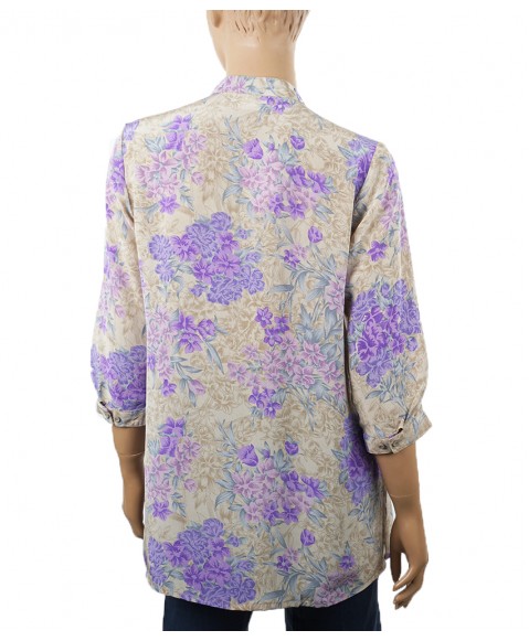 Short Silk Shirt - Purple Beige Floral