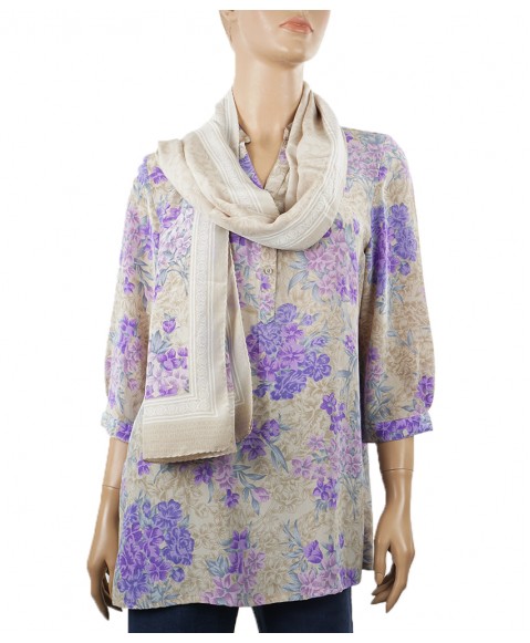 Short Silk Shirt - Purple Beige Floral