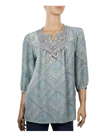 Antique Silk Kurti - Grey Squares