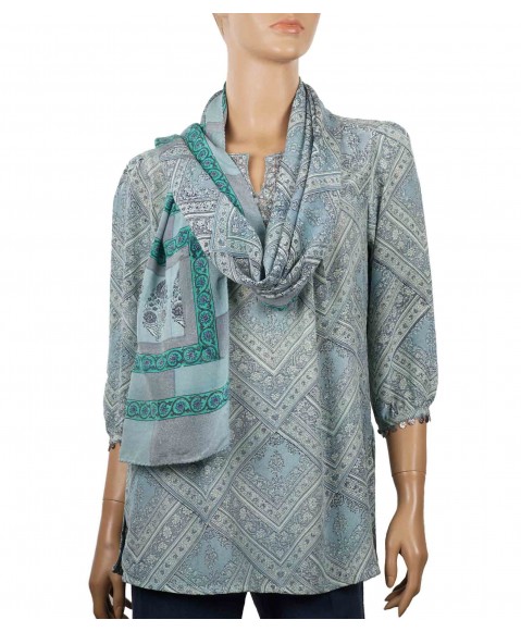 Antique Silk Kurti - Grey Squares