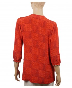 Antique Silk Kurti - Red Ikat