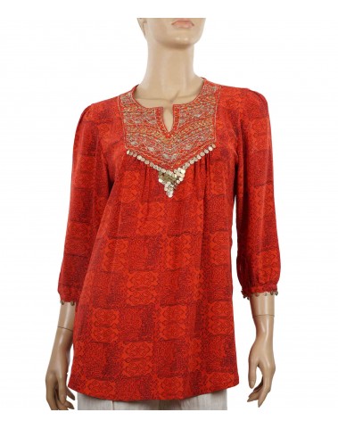 Antique Silk Kurti - Red Ikat