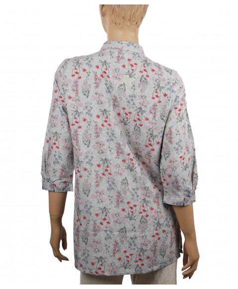 Casual Shirt - Red Flowers on Grey