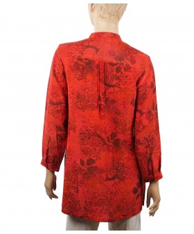 Long Silk Shirt - Red Tree