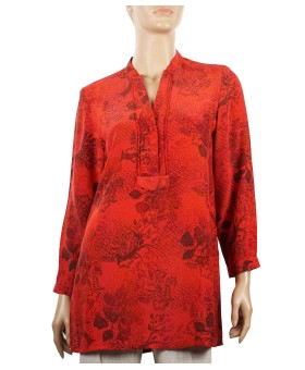 Long Silk Shirt - Red Tree