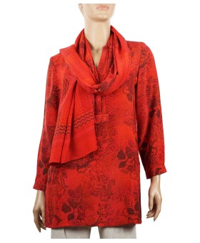 Long Silk Shirt - Red Tree