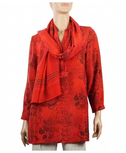 Long Silk Shirt - Red Tree