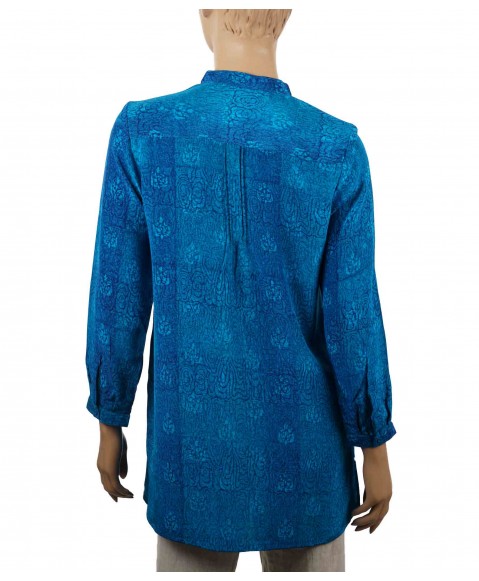 Long Silk Shirt - Royal Blue Patch