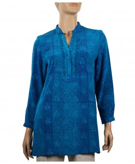 Long Silk Shirt - Royal Blue Patch