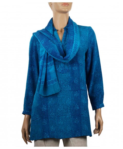 Long Silk Shirt - Royal Blue Patch