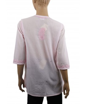 Embroidered Casual Kurti - Pink Lucknowi