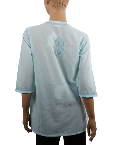 Embroidered Casual Kurti - Sky Blue Lucknowi