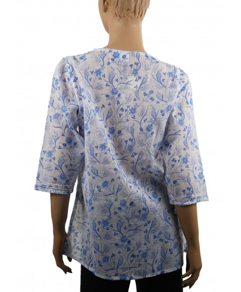 Casual Kurti - White and Blue Floral Print