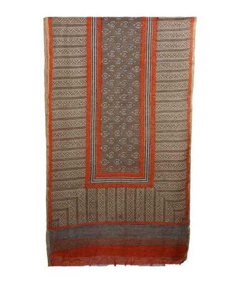 Tussar Silk Scarf - Orange And Beige ZigZag