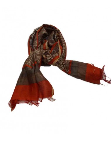 Tussar Silk Scarf - Orange And Beige ZigZag