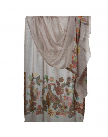Printed Stole - Beige with Paisley Work