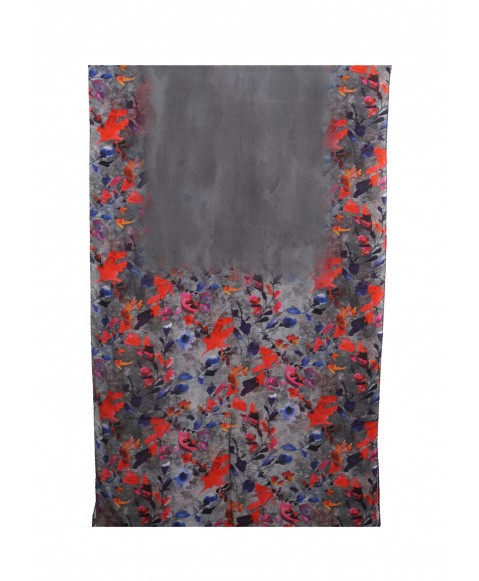 Crepe Silk Scarf - Grey Floral