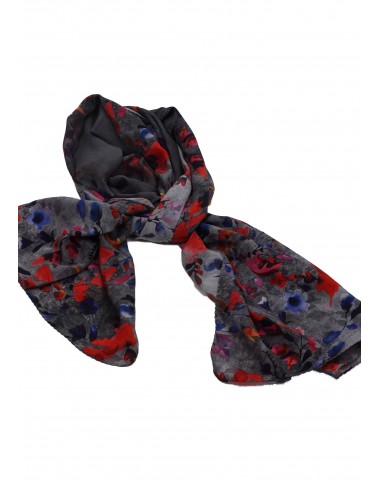 Crepe Silk Scarf - Grey Floral