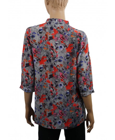 Short Silk Shirt - Grey Floral