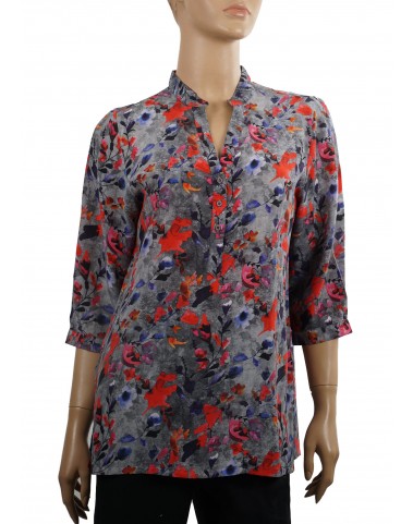 Short Silk Shirt - Grey Floral