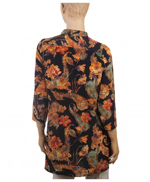 Antique Silk Kurti - Black With Floral 