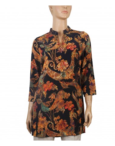 Antique Silk Kurti - Black With Floral 