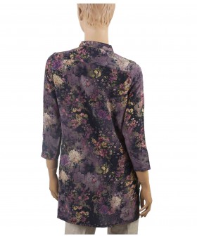 Antique Silk Kurti - Purple Beige Floral 