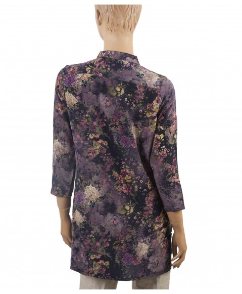 Antique Silk Kurti - Purple Beige Floral 