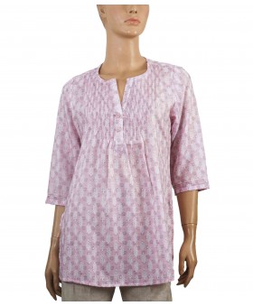 Casual Kurti - Baby Pink With Tiny Flowers