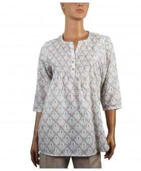 Casual Kurti - Olive Green Yolk Pintuck