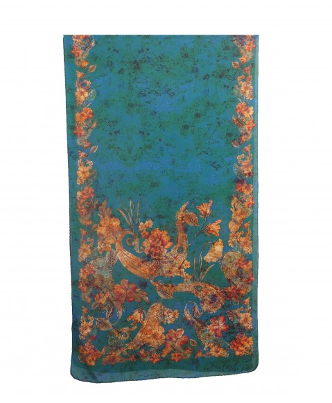 Crepe Silk Scarf - Paisley With Flowers