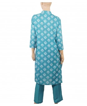 Kurti Set - Peacock Green with white patches