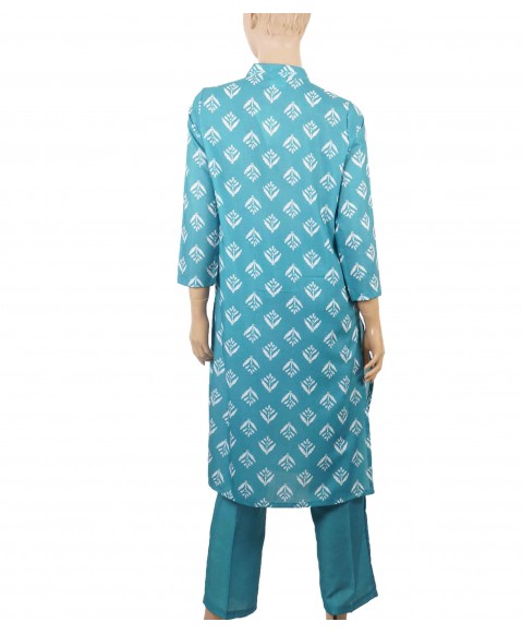 Kurti Set - Peacock Green with white patches