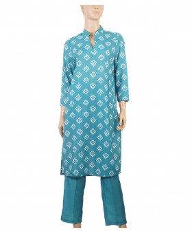 Kurti Set - Peacock Green with white patches