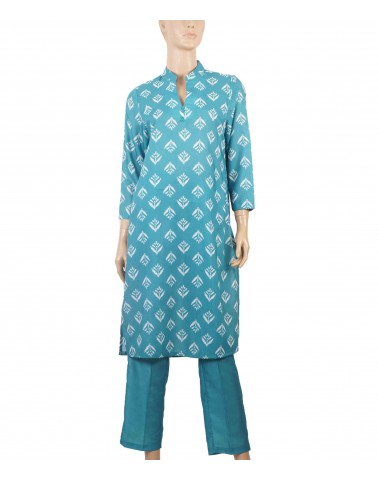 Kurti Set - Peacock Green with white patches