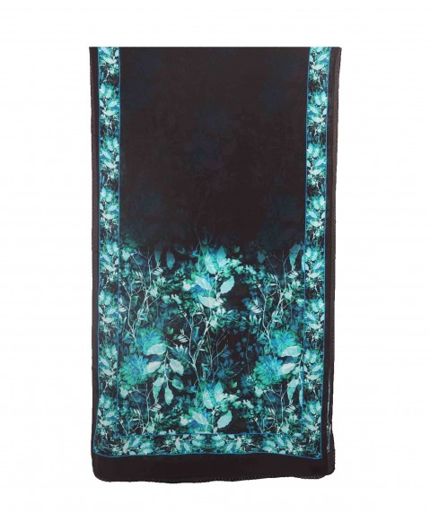 Crepe Silk Scarf - Aqua Leaf Prints