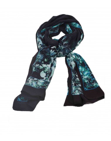 Crepe Silk Scarf - Aqua Leaf Prints