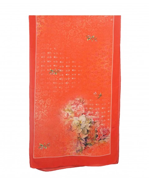 Crepe Silk Scarf - Coral Floral