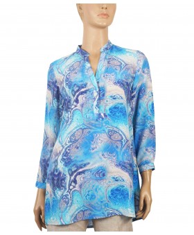 Long Silk Shirt - Deep Blue Sea