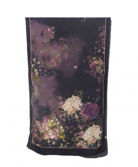 Crepe Silk Scarf - Purple Beige Floral