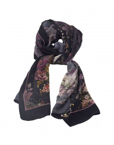 Crepe Silk Scarf - Purple Beige Floral