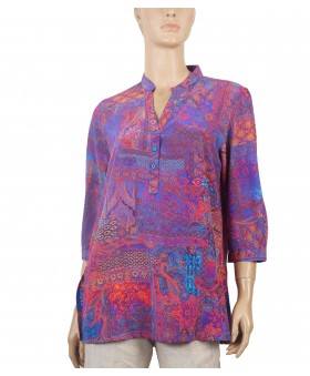 Short Silk Shirt - Purple Paisley prints
