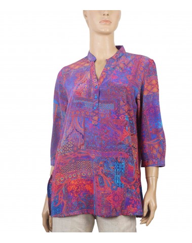 Short Silk Shirt - Purple Paisley prints